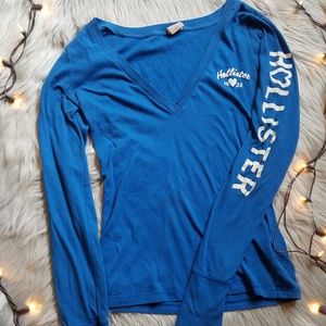**Hollister Blue V-Neck Long Sleeve Tee Small